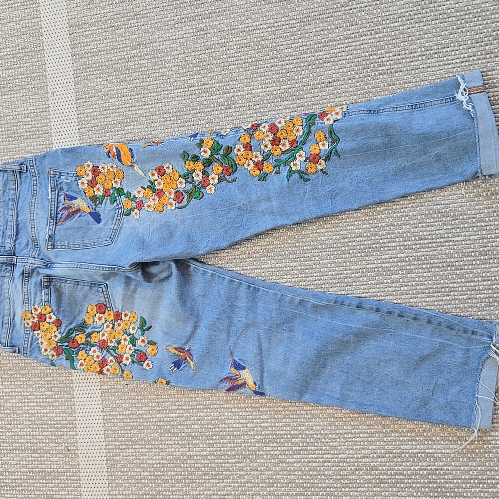 Free People Jeans Size 26 Embroidered Hummingbird Floral Jeans - Picture 4 of 6